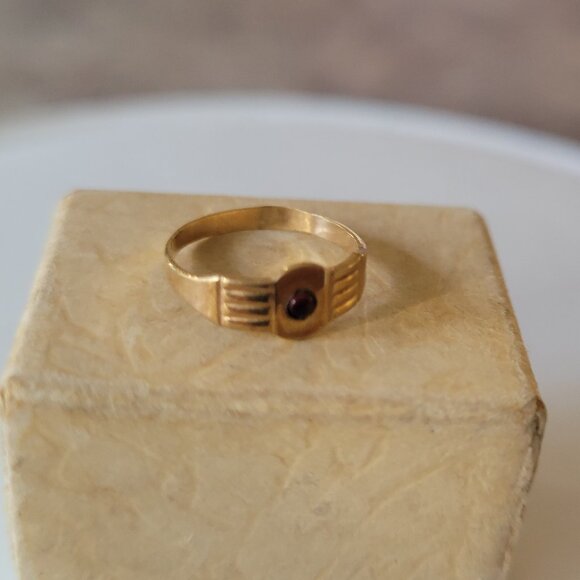 Antique Yellow Gold Ring Tiny Size 10k Ostby Barton Red Stone Baby Size - Picture 7 of 13